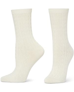 Hue Cable Crew Socks - White