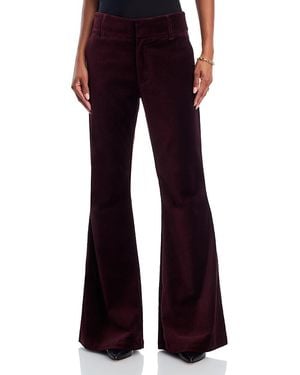 PAIGE Marlow Clean Front Velvet Flare Pants - Red