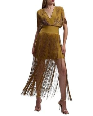 Karen Millen Bandage Knit Fringe Detail Dress - Natural
