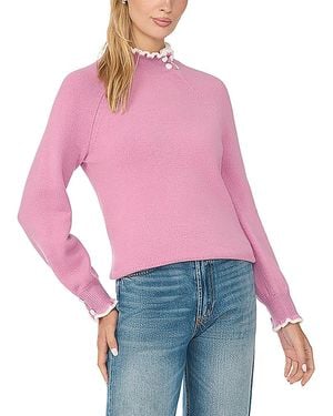 Cece Ruffle Mock Neck Sweater - Red