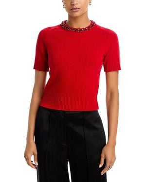 Rag & Bone Bonnie Embellished Crewneck Short Sleeve Sweater - Red