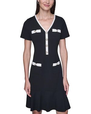 Karl Lagerfeld Scuba Crepe A Line Dress - Blue