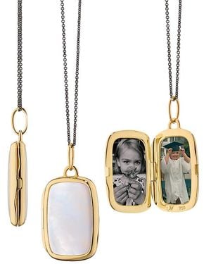 Monica Rich Kosann 18K & Steel Slim Lockets Mother Of Pearl Rectangular Locket Pendant Necklace, 16-17 - Metallic