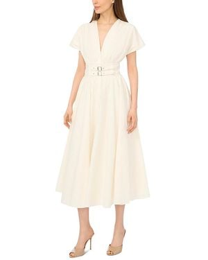 Cece V Neck Double Belt Midi Dress - Natural