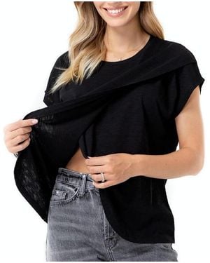 Accouchée Handy Crossover Short Sleeve Cotton Maternity/Nursing Top - Black