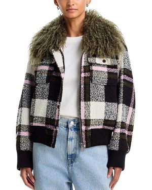 Essentiel Antwerp Kpop Faux Fur Collar Bomber Jacket - Black