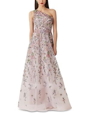 Teri Jon Floral Embroidered One Shoulder Gown - Purple