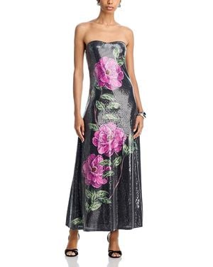 Aqua Sequin Strapless Oversized Floral Midi Dress - Multicolour