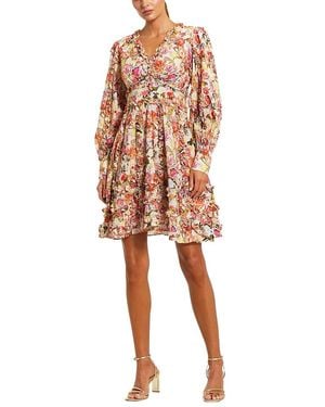 Mac Duggal Ruffle Floral V Neck Cotton Mini Dress - Multicolor