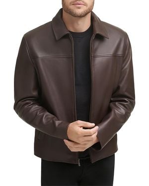 Cole Haan Zip Front Leather Jacket - Black