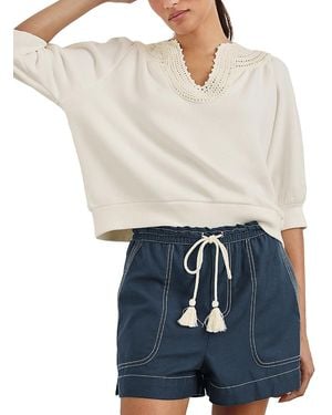 Rails Mariposa Crochet Trim Split Neck Top - Blue