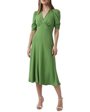 Ghost Mia Crepe V-Neck Midi Dress - Green