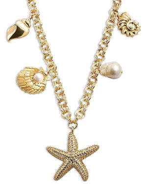 BaubleBar Mariam Cultured Keshi Pearl Sea Charm Statement Necklace, 18-21 - Metallic