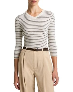 Vince Striped High V Neck Top - Multicolor