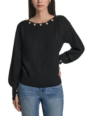 KARL LAGERFELD Imitation Pearl Trim Boat Neck Sweater - Black