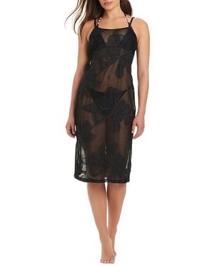 Red Carter Crochet Midi Slip Dress Swim Cover-Up - Black