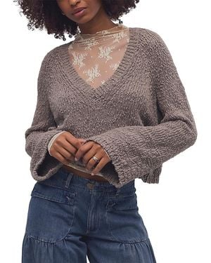Free People Heartland Cotton V Neck Sweater - Gray