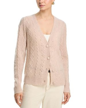 C by Bloomingdale's Cashmere High Low V Neck Allover Pom Cashmere Cardigan - Natural