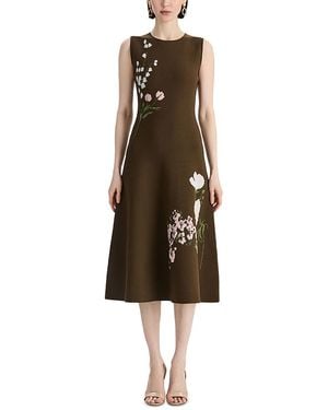 Oscar de la Renta Floral Knit Jacquard Dress - Natural