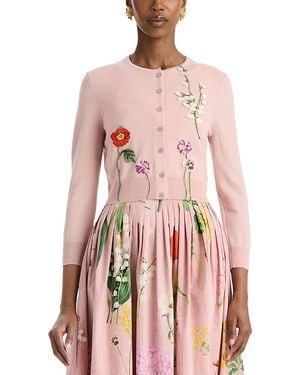 Oscar de la Renta Wool Crewneck Cardigan Sweater - Pink