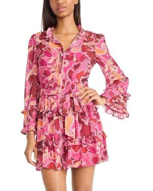 Donna Morgan Floral Ruffle Tiered Button Front Dress - Pink