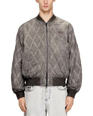 DIESEL J-Type Argyle Diamonds Logo Bomber Jacket - Gray