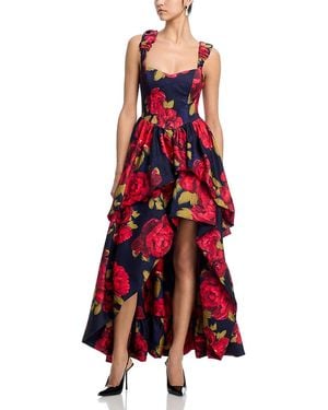 Aqua Sweetheart Neck High Low Gown - Red