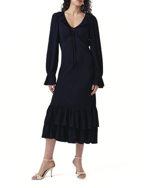 Ghost Melina Crepe Ruffle Hem Midi Dress - Blue