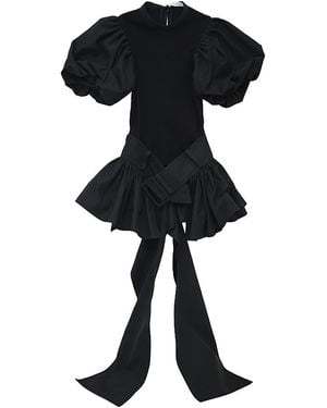 ROKH Belted Flare Puff Sleeve Top - Black