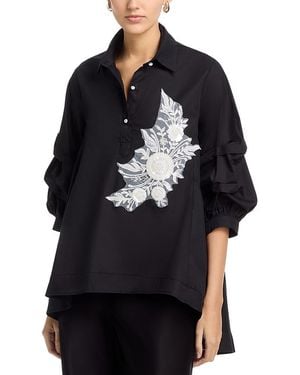 Nancy Yang Beaded Puffed Sleeve Top - Black