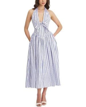 Miss Circle Mackenna Stripe Halter Smock Back Maxi Dress - Blue