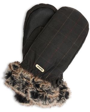Barbour Tartan Waxed Cotton Mittens - Black