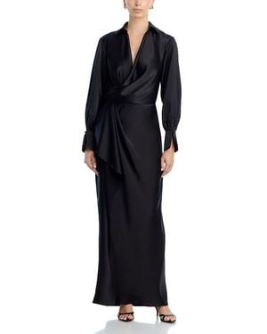 Aqua Satin Long Sleeve Maxi Gown - Blue