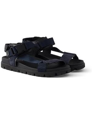 Prada Suede And Woven Tape Sporty Sandal - Blue