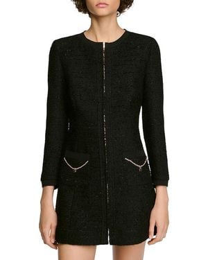 Sandro Axelle Tweed Chain Trim Mini Dress - Black