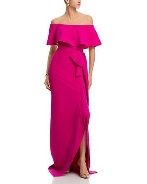 Teri Jon Crepe Off-The-Shoulder Gown - Pink