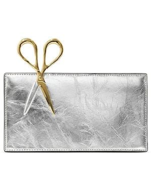 Alexis Petite Scissor Leather Clutch - Gray
