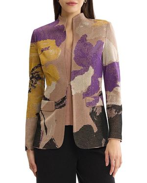 Misook Tailored Floral Jacquard Flat Knit Jacket - Purple