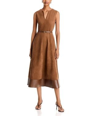 Tahari The Paisley Belted Faux Suede Dress - Brown
