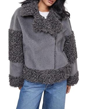 Warehouse Faux Fur Mix Zip Through Jacket - Gray