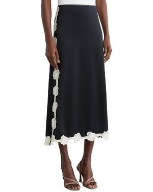 Reiss Satin Floral-lace Trim Midi Skirt - Black