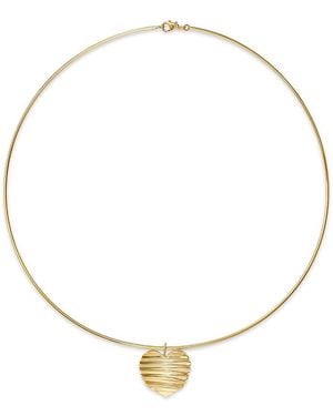Bloomingdale's Fine Collection Blm Ribbed Heart Omega Pendant Necklace - Metallic