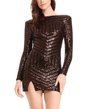 Dress the Population Nathalia Sequin Long Sleeve Mini Dress - Brown