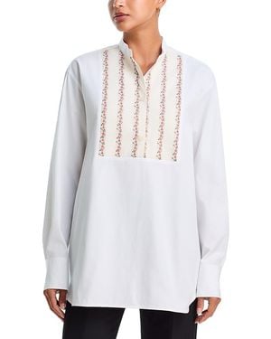 TOTEME Floral Bib Cotton Tuxedo Shirt - White
