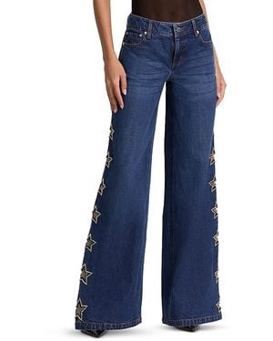 Alice + Olivia Amazing Low Rise Embellished Wide Leg Jeans - Blue