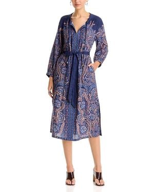 Tommy Bahama Marina Blooms Tie Neck Long Sleeve Midi Dress - Blue