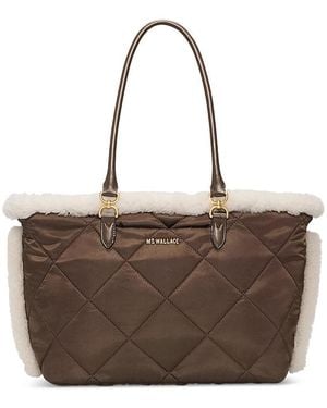 MZ Wallace Medium Madison East/West Quilted Shearling Tote - Brown