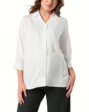 Marion No-Gap 3/4 Sleeve Maternity & Nursing Button Down Shirt - White