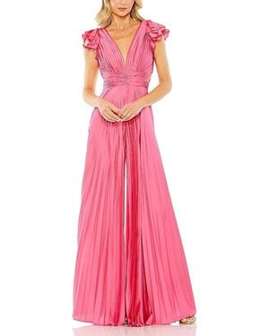Mac Duggal Ruffle Cap Sleeve Cutout Heat Pleated Jumpsuit - Pink