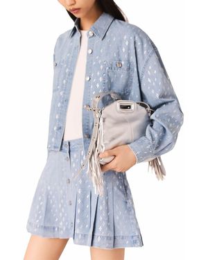 Maje Short Rhinestone Denim Shirt - Blue